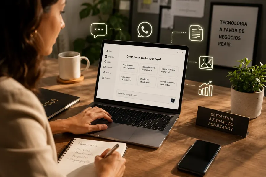 Empreendedora usando inteligência artificial no negócio